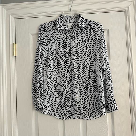 J Crew Black White Print Button Blouse Long Sleeve Work L6752 Minimalist XXS - Picture 2 of 11